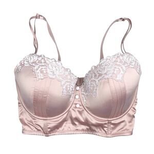 Parfait Affinitas Danielle Satin Lace Longline Bra 38DDD Pink Rose Coquette
